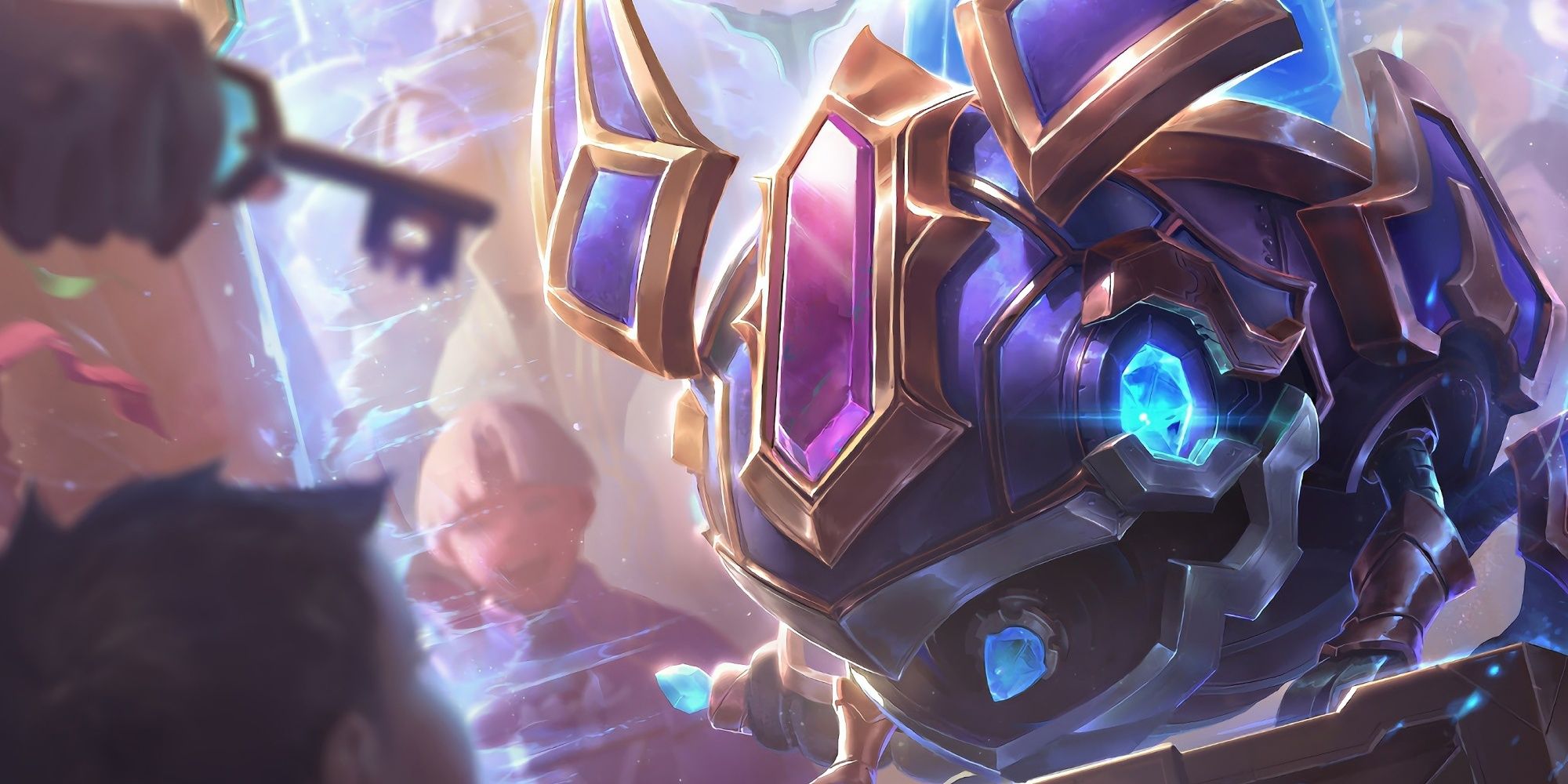 League of Legends Hextech Kog'Maw surrounded by blue hex gate force field and hex crystal eyes staring with mouth hungrily agape