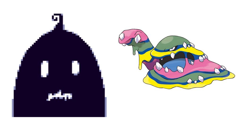 Split image screenshot of Krobus and Alolan Muk.