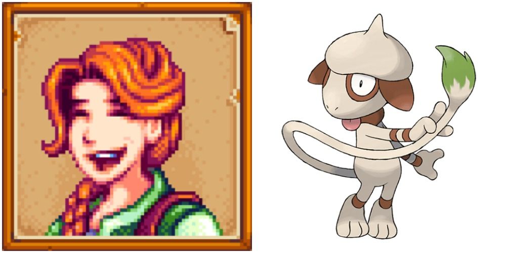 Split image screenshot of Leah and Smeargle.
