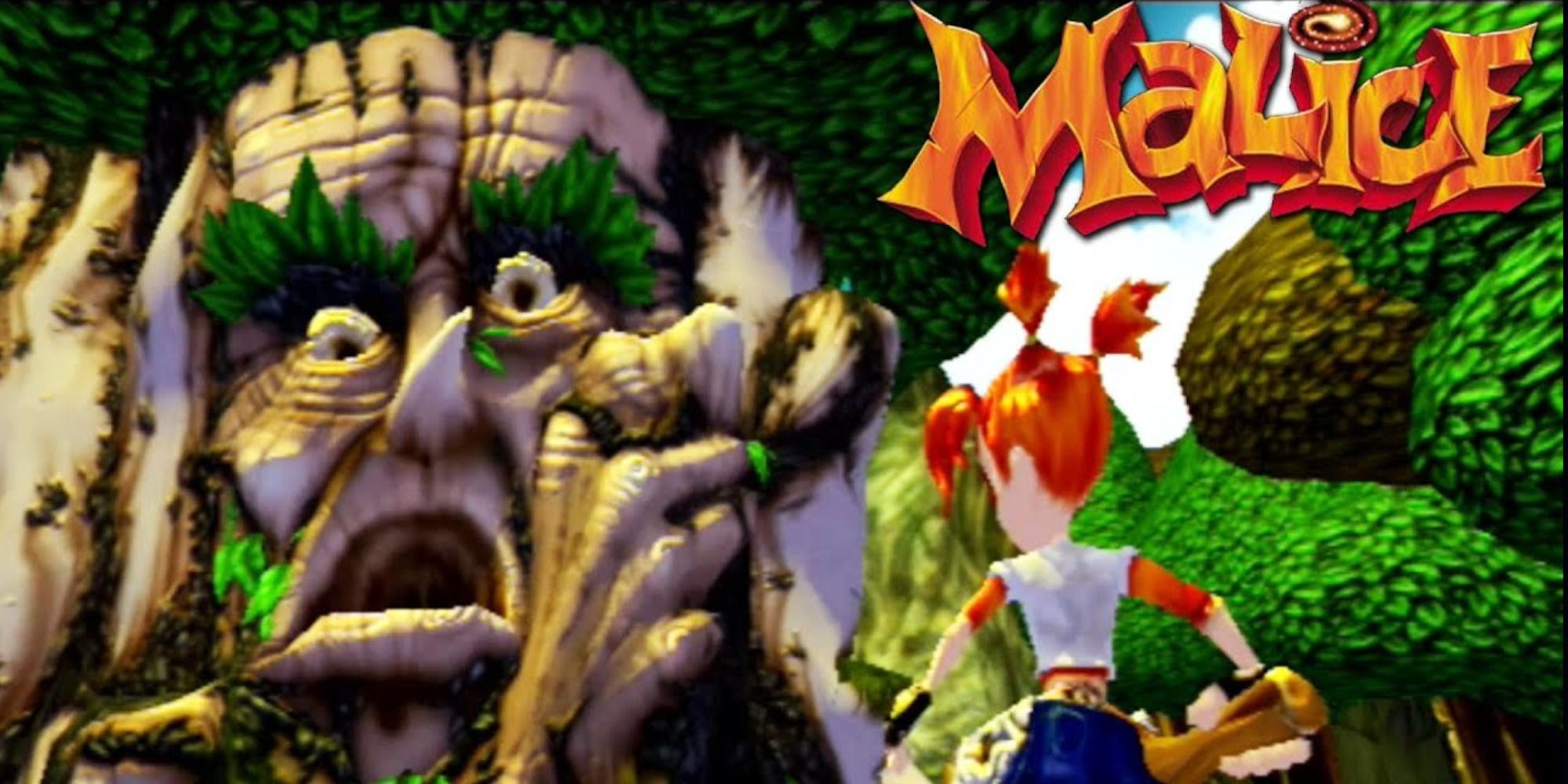 Malice standing before a fearful tree spirit