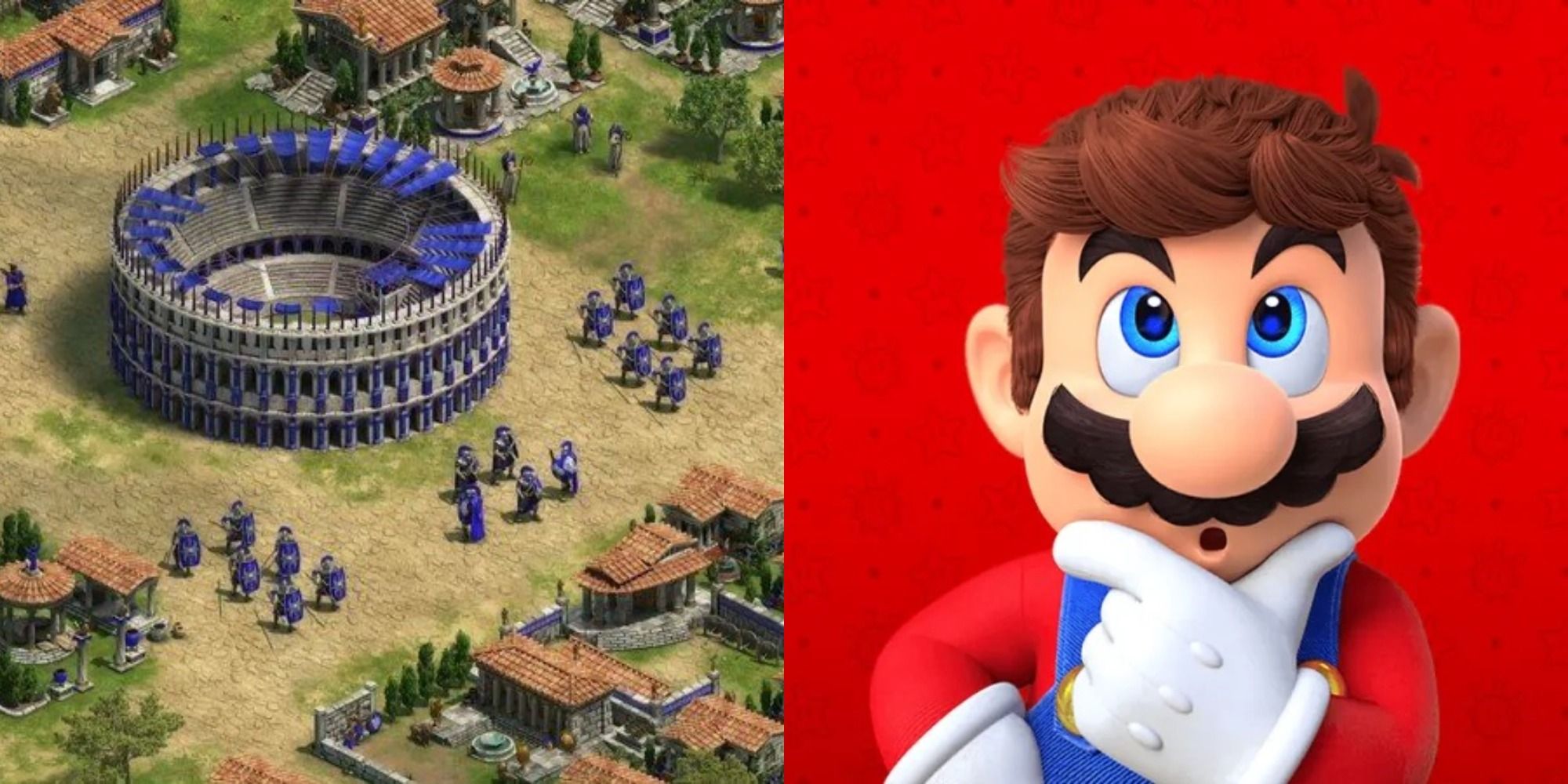 Age of Empires 2 Soldiers around a Wonder Mario thinking