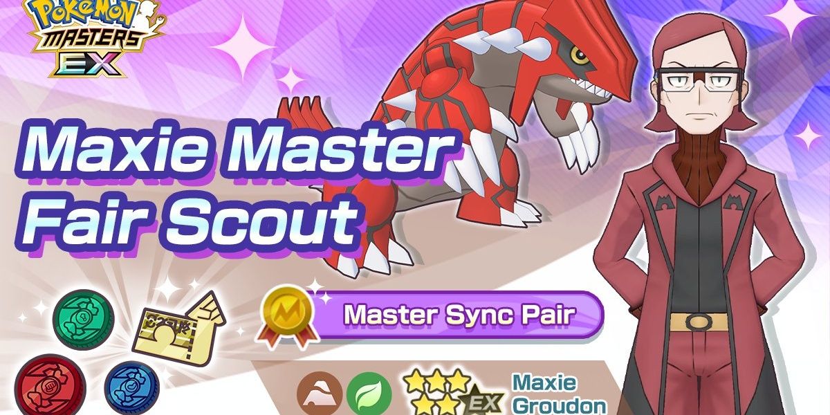 Maxie & Groudon from Pokemon Masters EX pose on their debut banner.