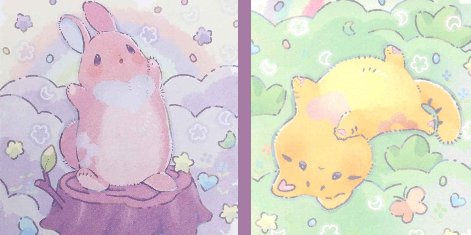 Yu-Gi-Oh! split image Melffy Rabby and Melffy Catty official card art