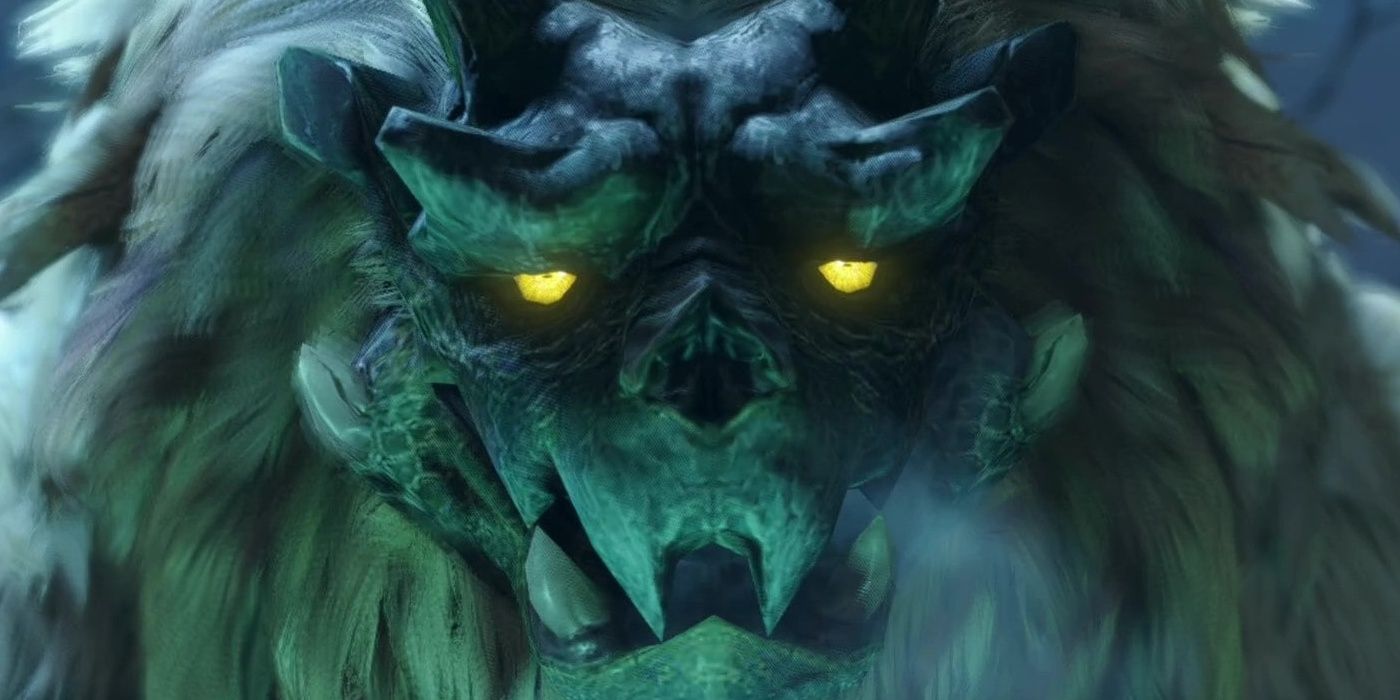 closeup of Goss Harag staring into camera menacingly with his breath appearing slightly in the cold