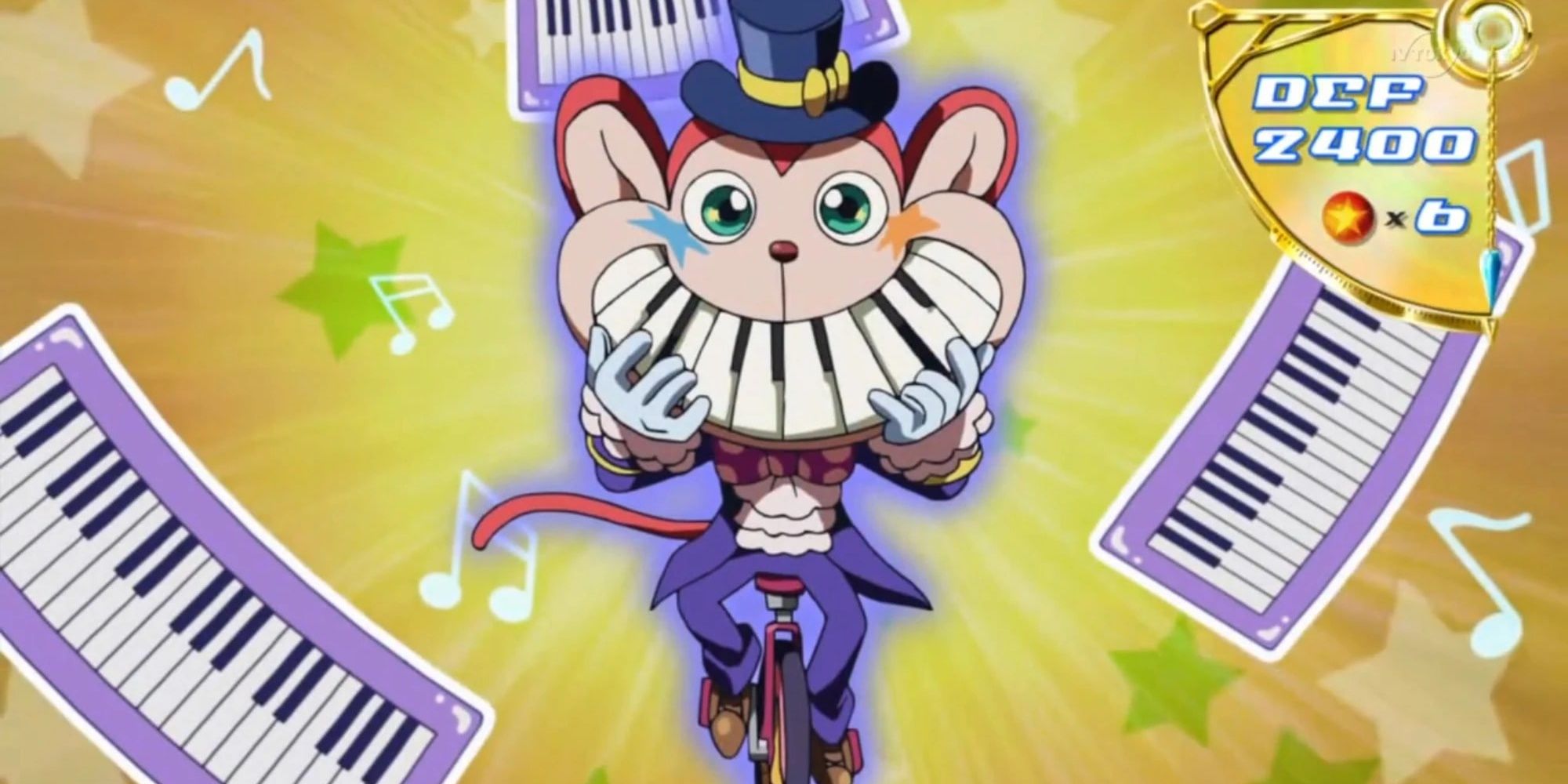 Yu-Gi-Oh! Performapal Monkeyboard Anime Screenshot With DEF Points and Flying Keyboards