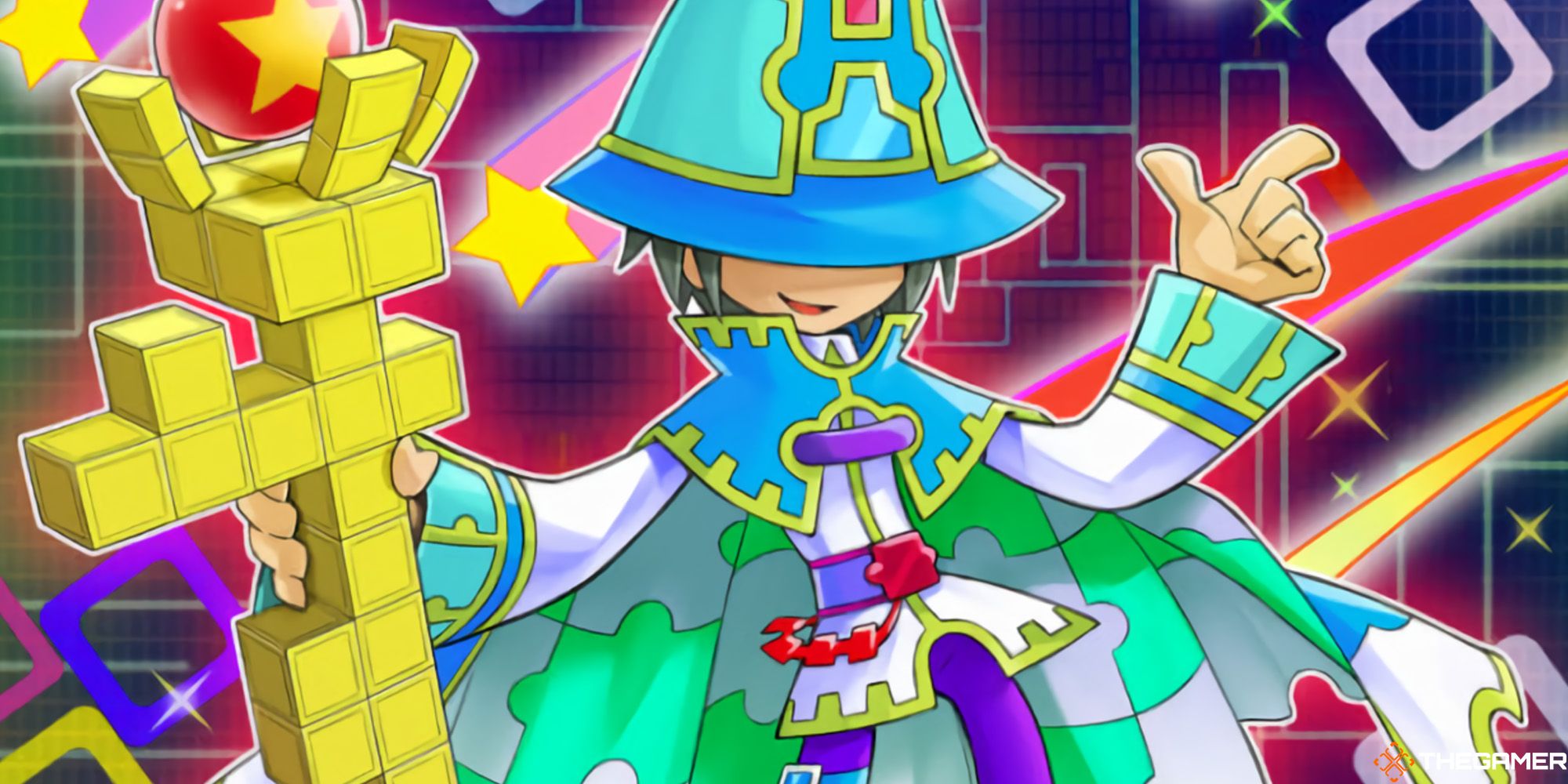 A colourful mage who wields Tetris-like blocks in Yu-Gi-Oh.