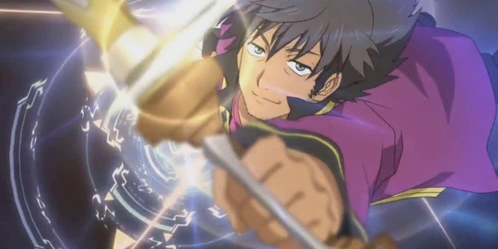 A close-up screenshot of Raven firing an arrow.
