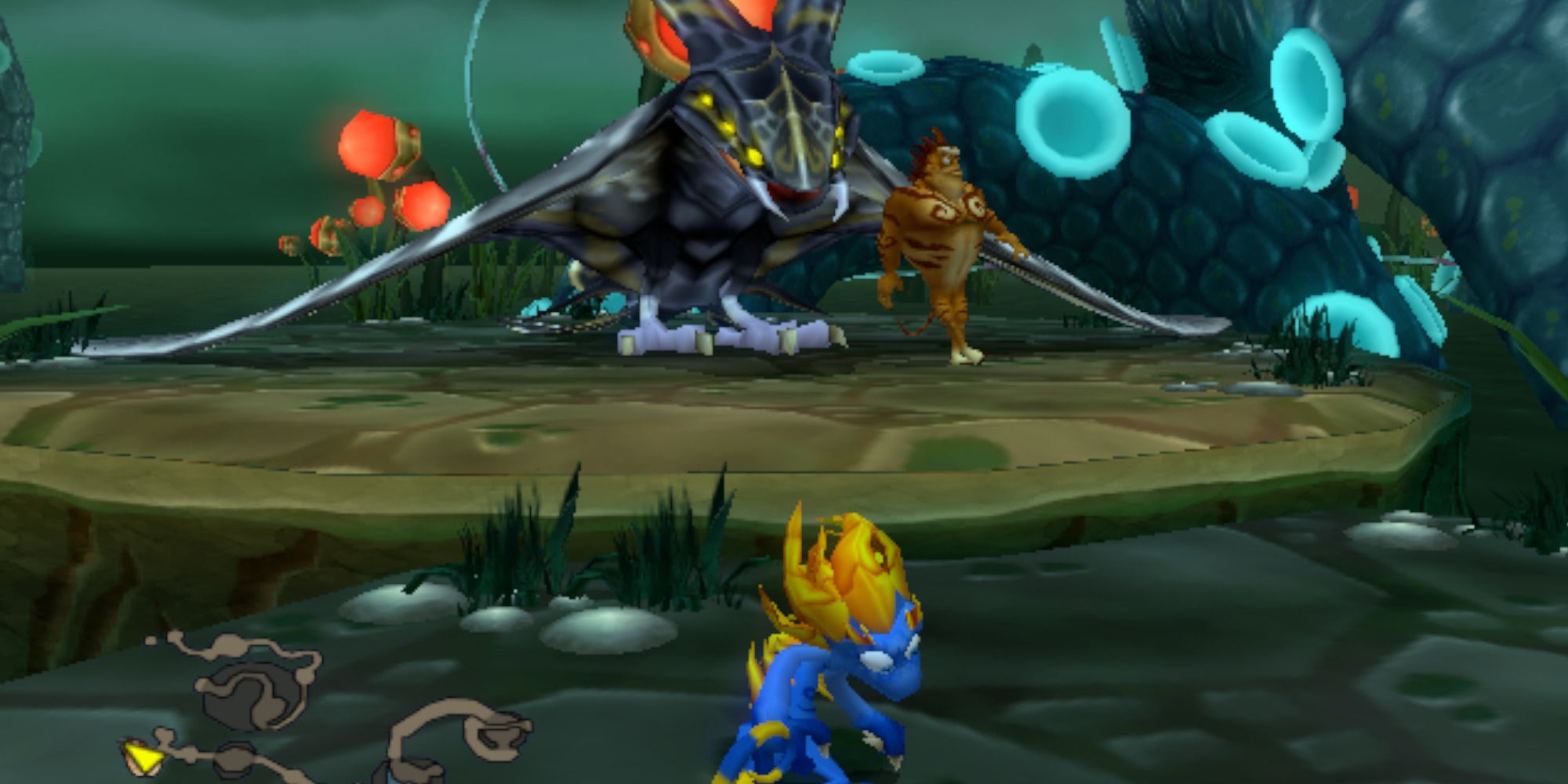 Scaler and leon standing before a winged monster