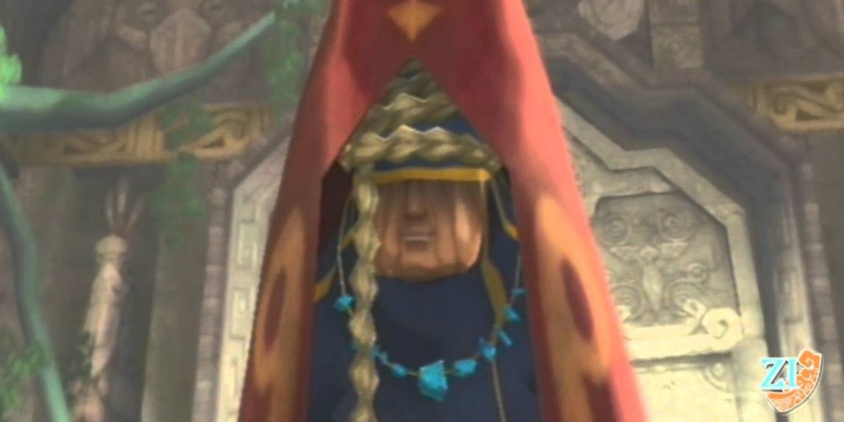 A screenshot of older Impa in Skyward Sword.