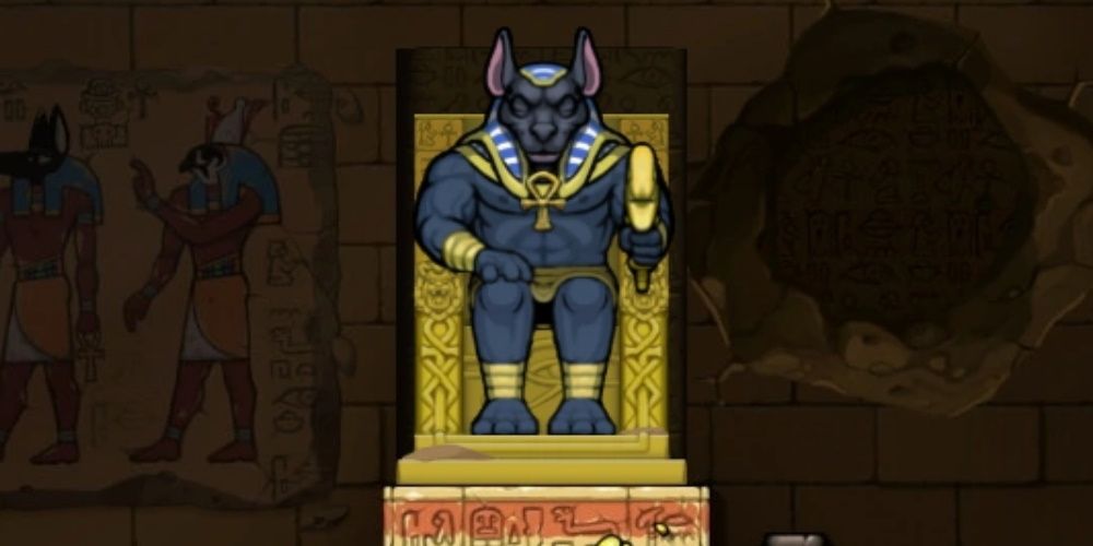 Anubis chilling out in Spelunky 2