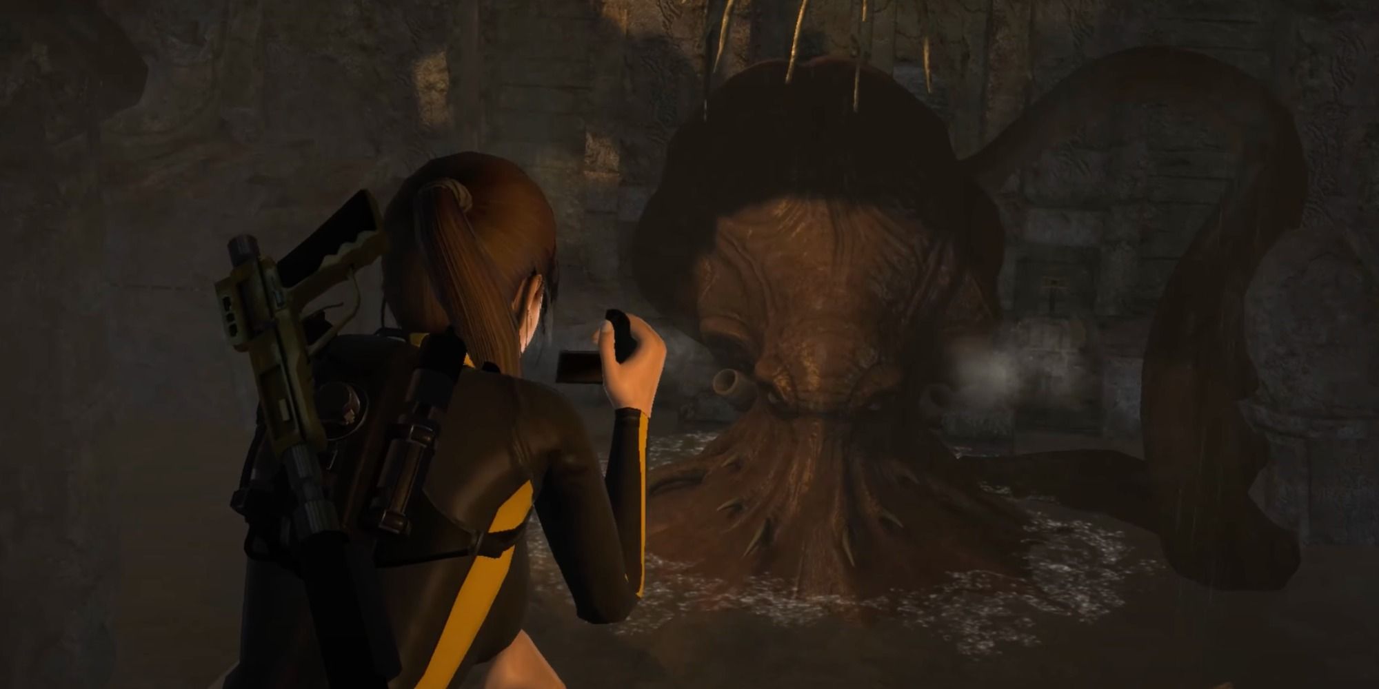 Lara finds and films the kraken in tomb raider underworld