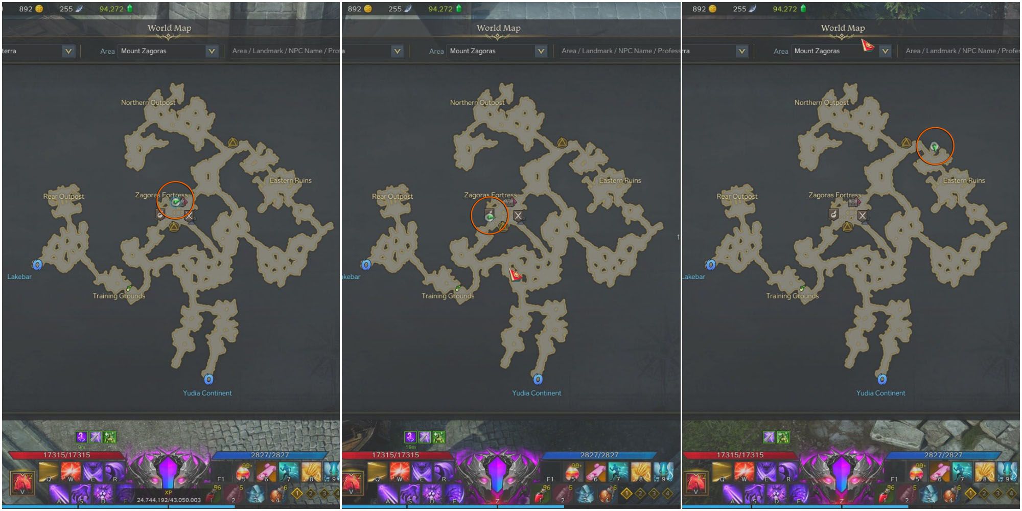 A split image of Mount Zagoros showing locations of Well Ghost Story Maps