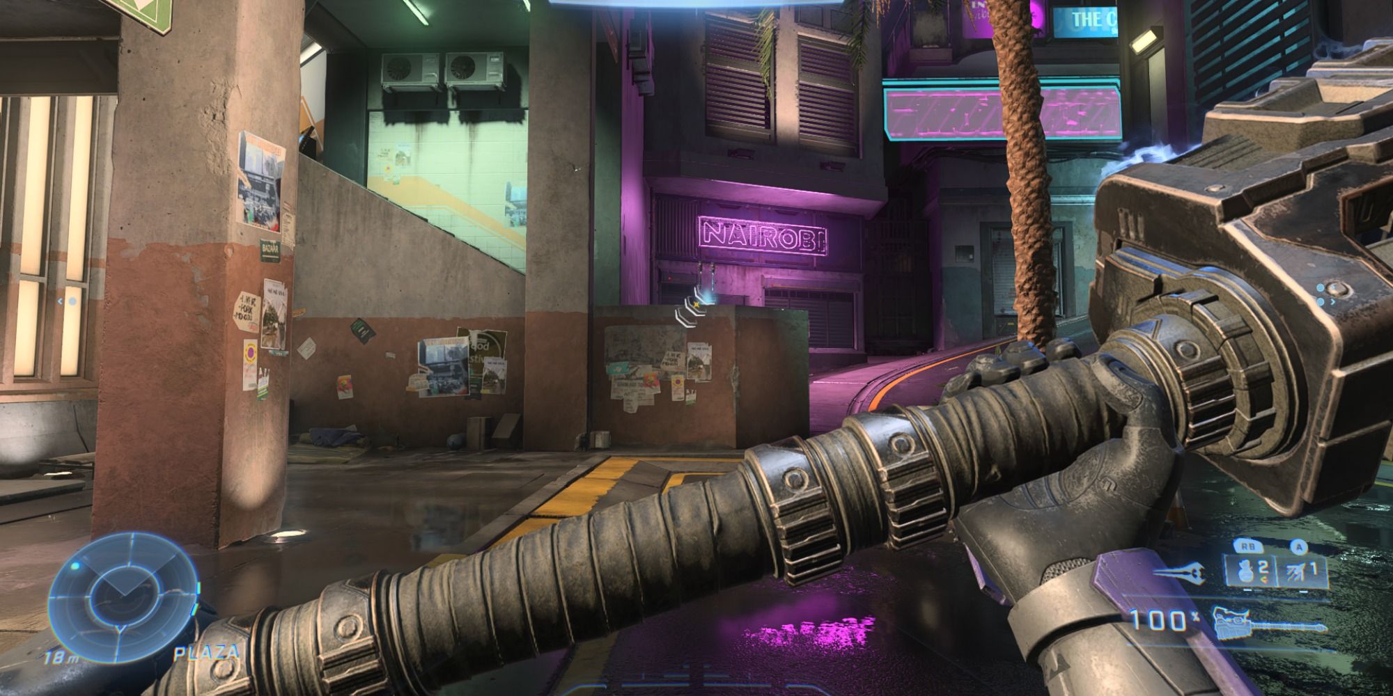A screenshot showing the player wielding a Gravity Hammer in Halo Infinite