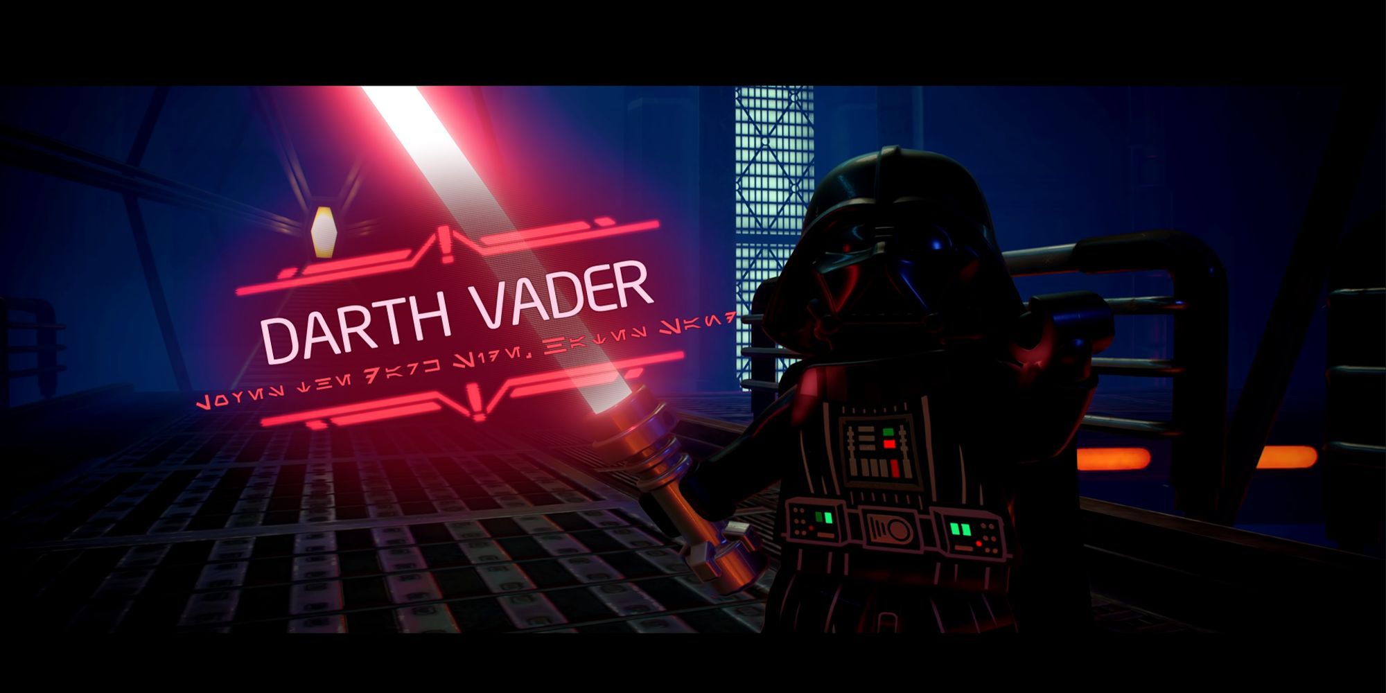 Darth vader next to boss title card holding lightsaber