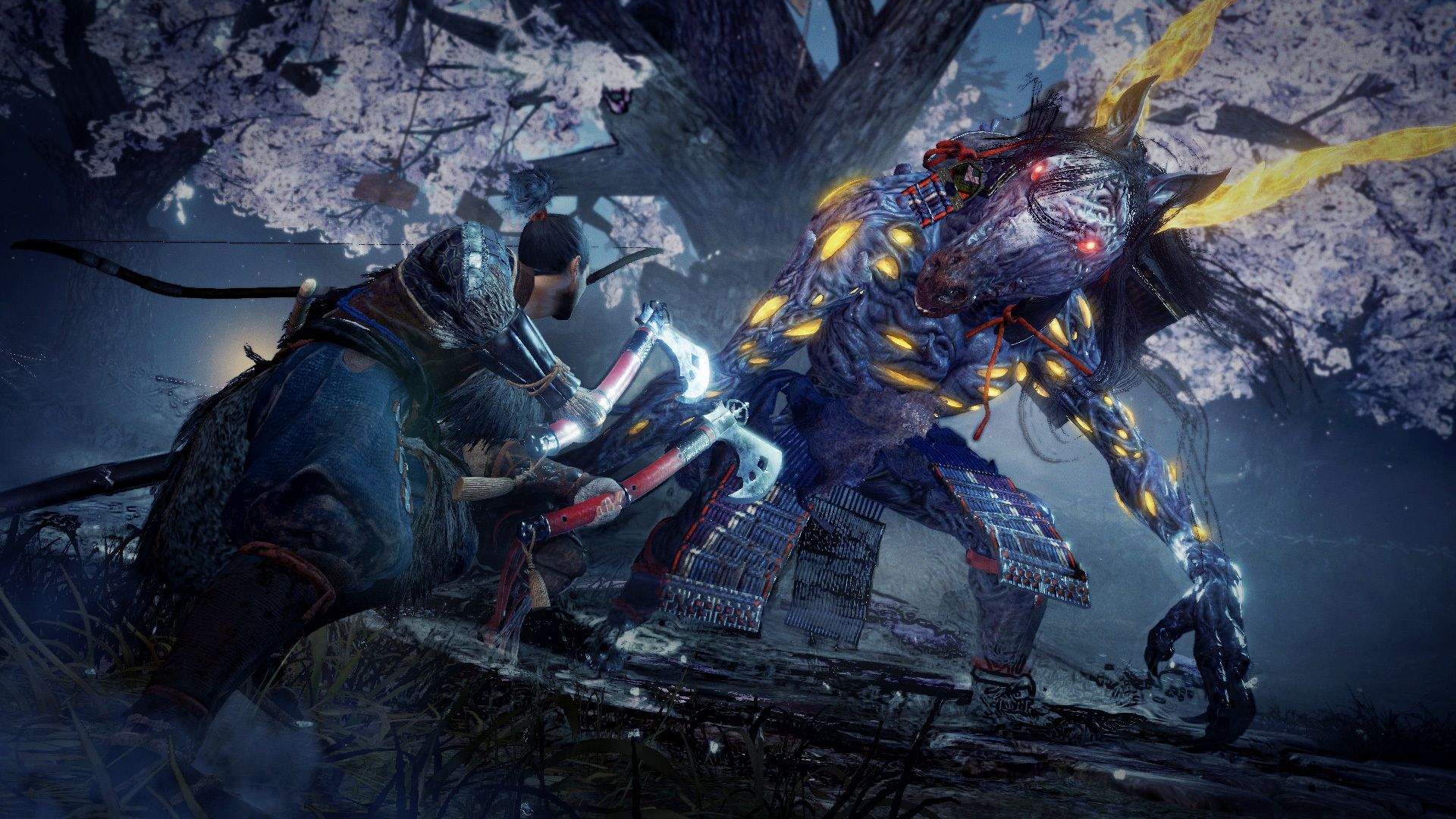 nioh 2 screenshot of hide fighting mezuki.