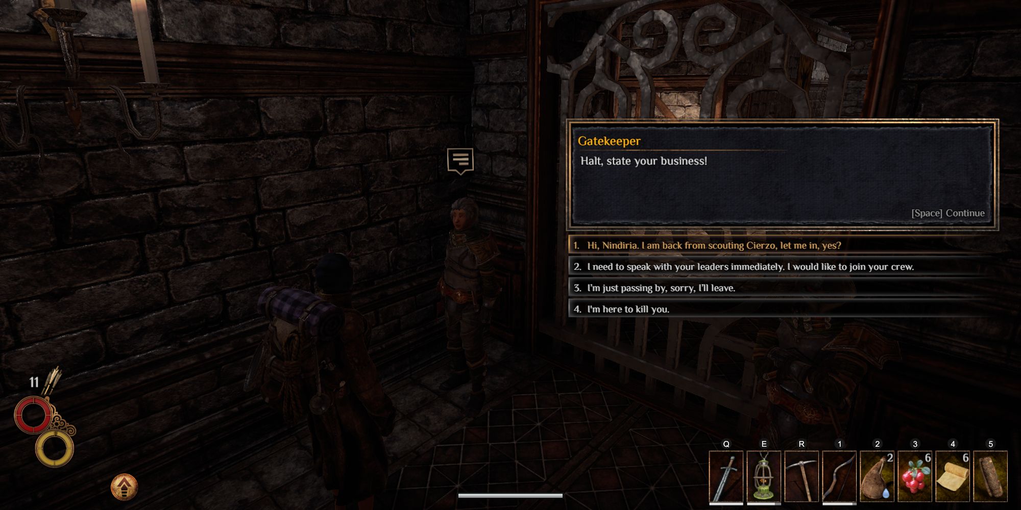 player speaking with gatekeeper