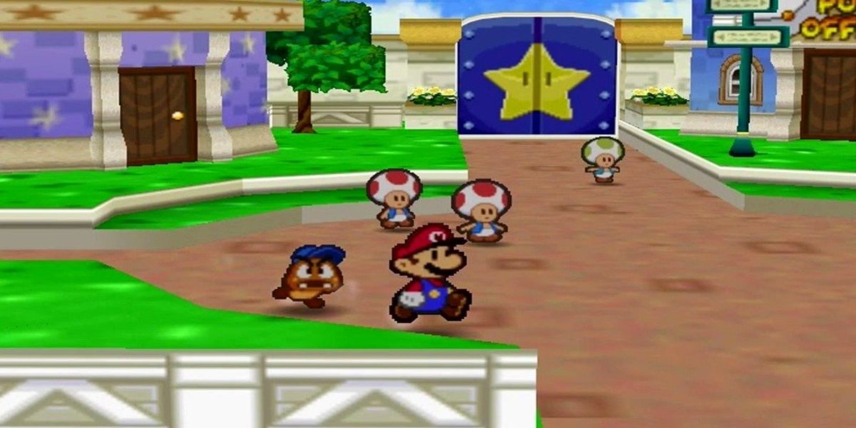Mario treks through Toad Town