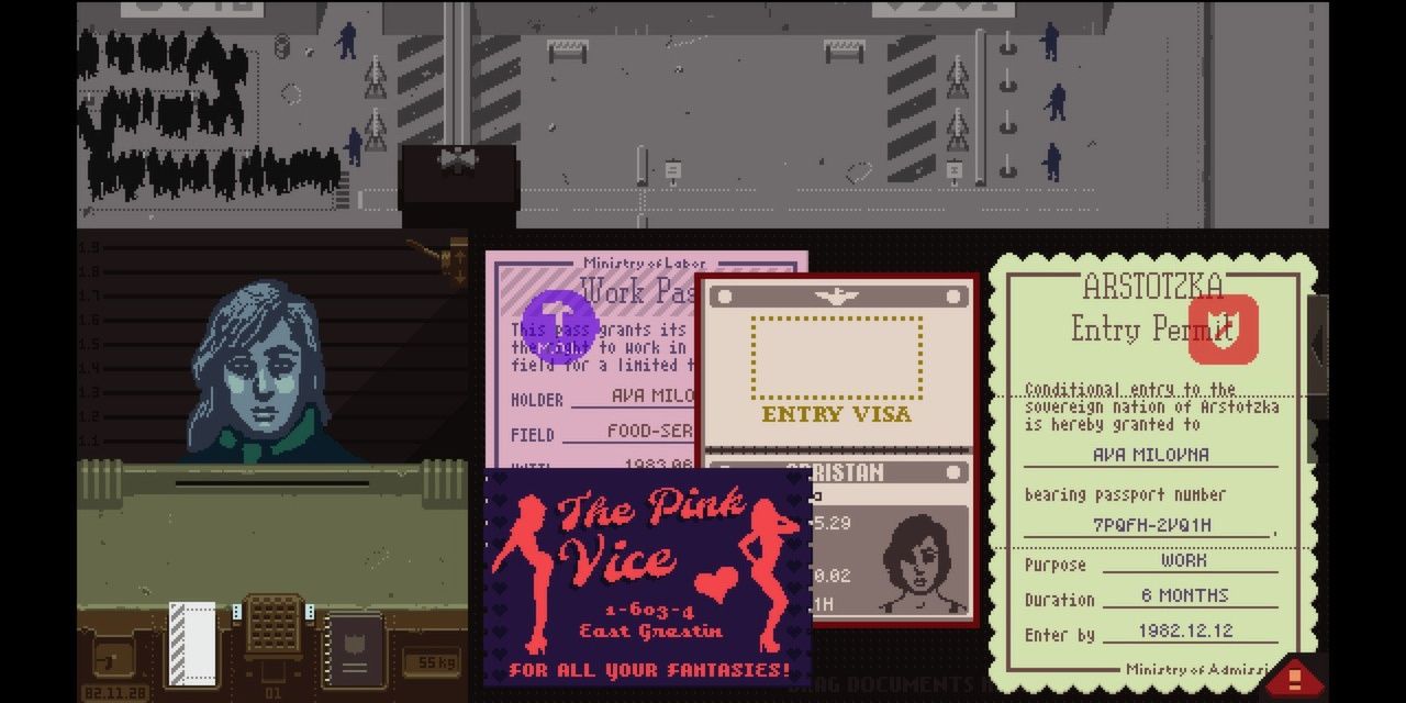 A screenshot showing gameplay in Papers, Please