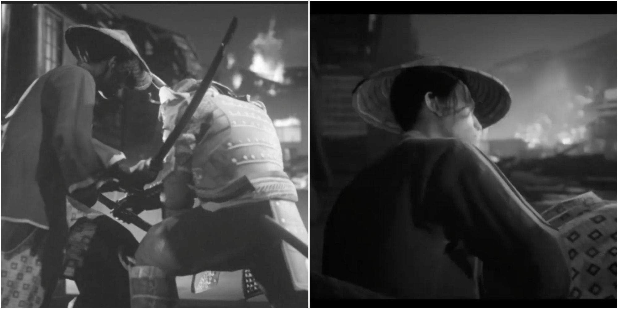 Trek To Yomi Hiroki Fights And Dies left picture a fight right picture Hiroki on the ground