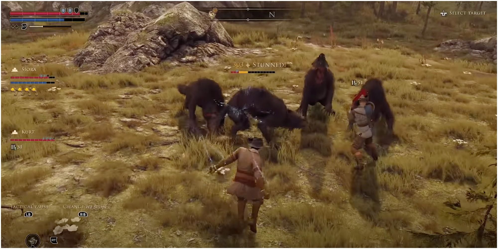 Greedfall The Legate fighting alongside his companions