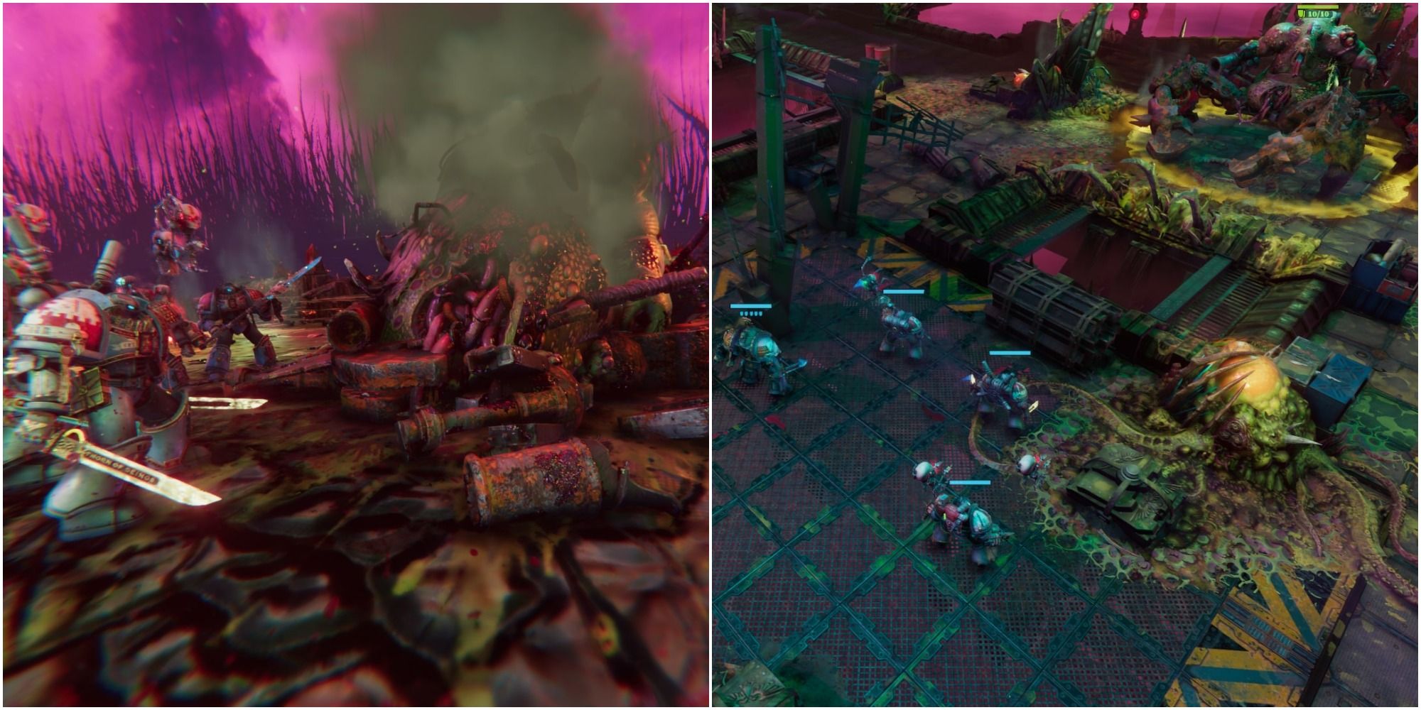 Chaos Gate - collage of Grey Knights facing off against, and killing, Morgellus