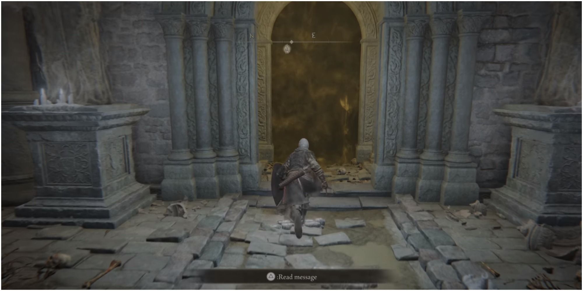 The player approaching the boss gate.