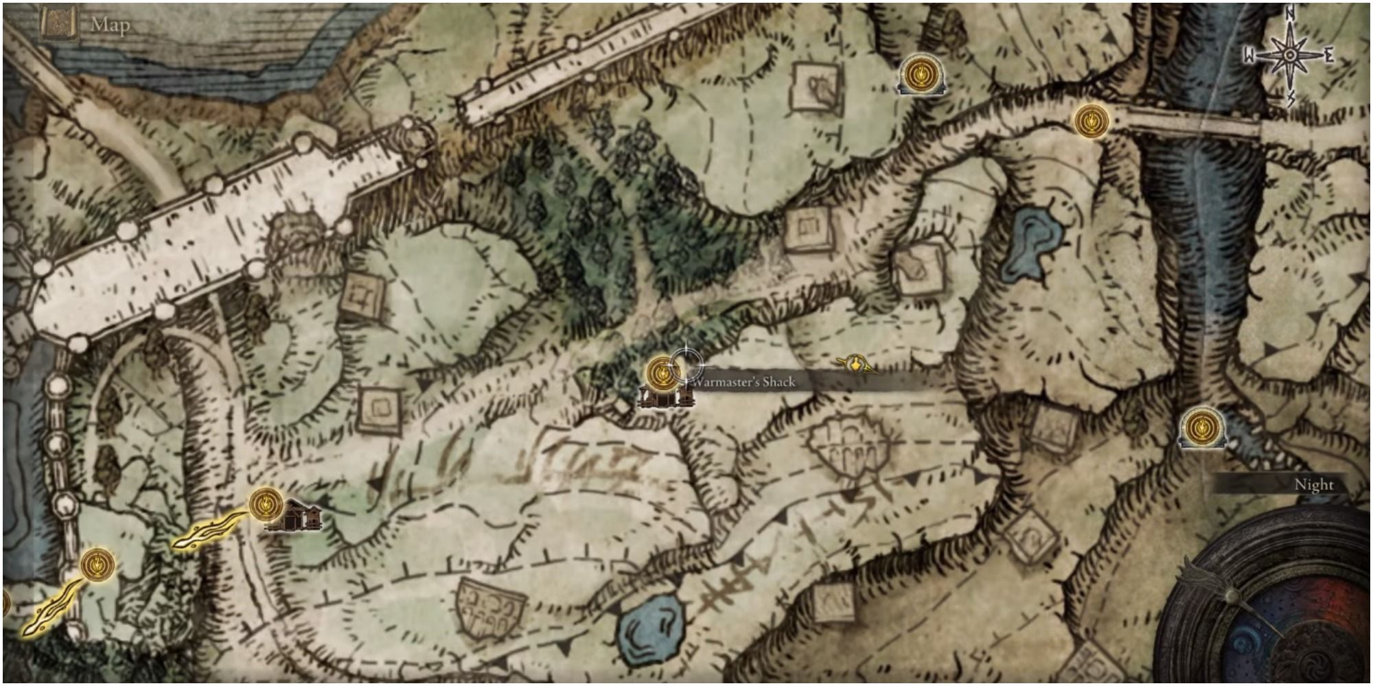 The map showing the location of Warmaster's Shack.