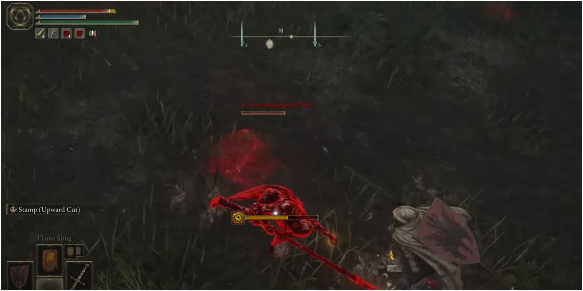 The boss charging at the player with his spear.