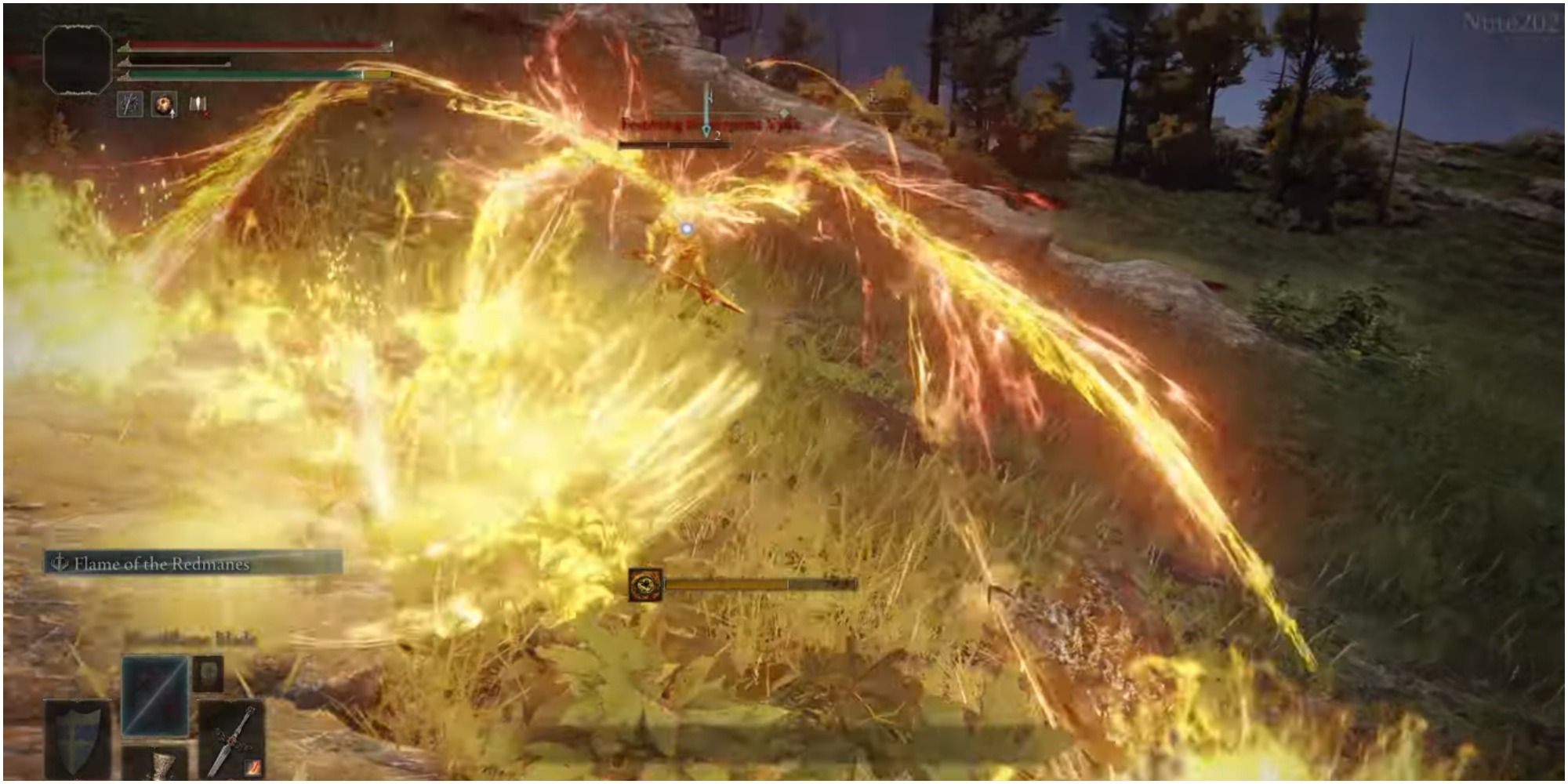 The boss going into frenzy spewing flame everywhere.