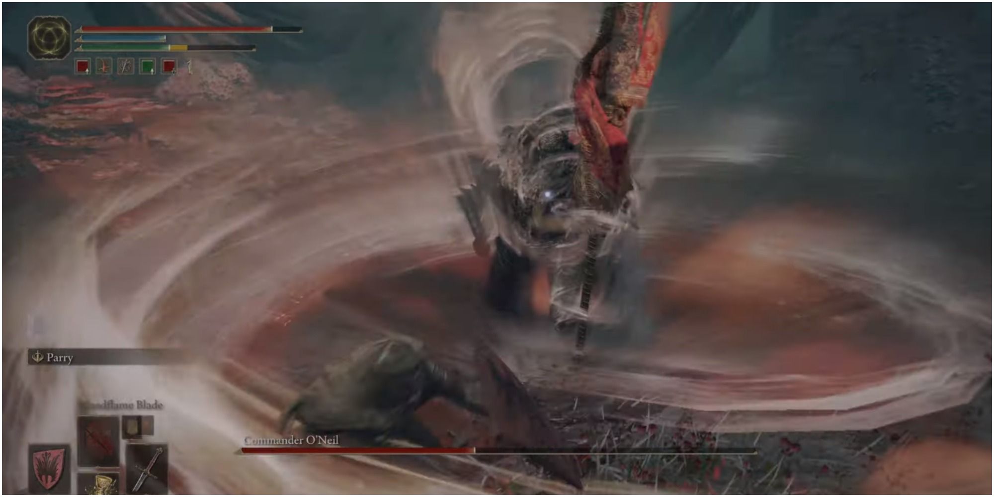 The boss causing a Rot Tornado.