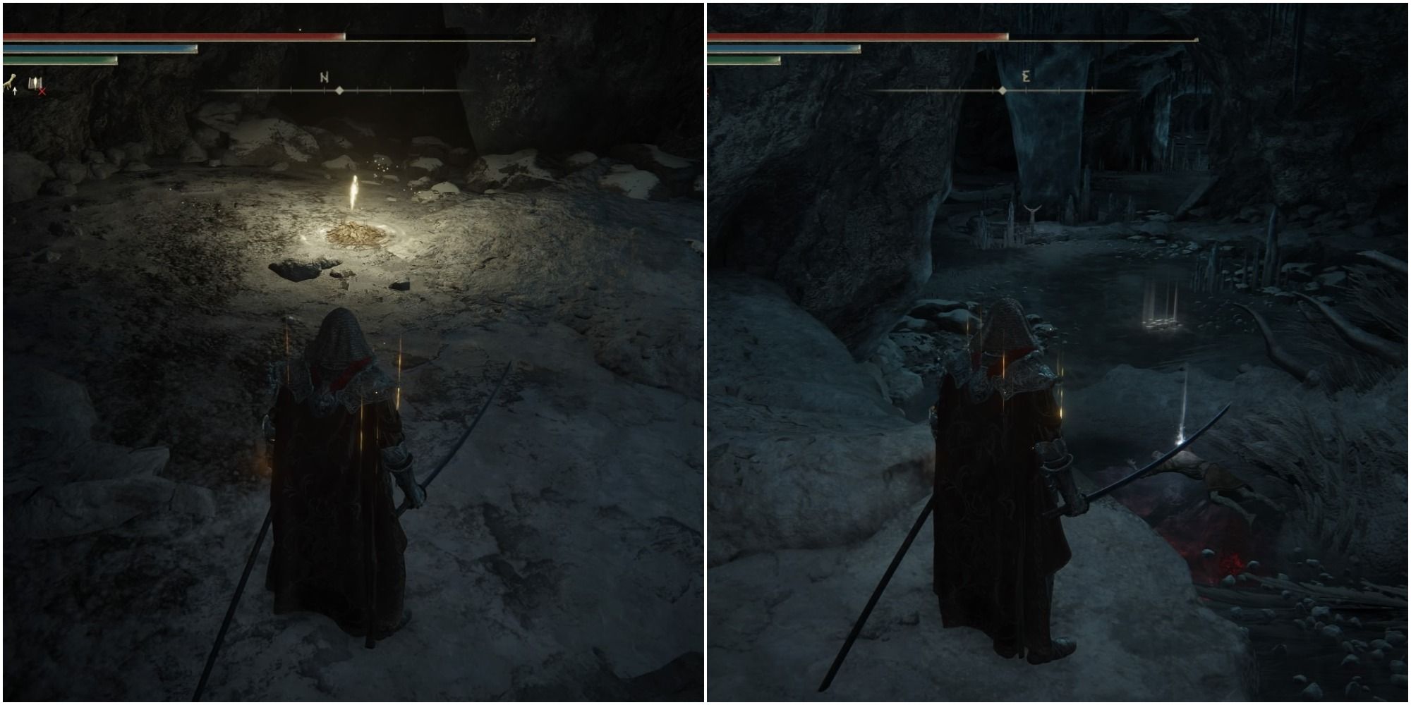 Split images showing inside the dungeon.