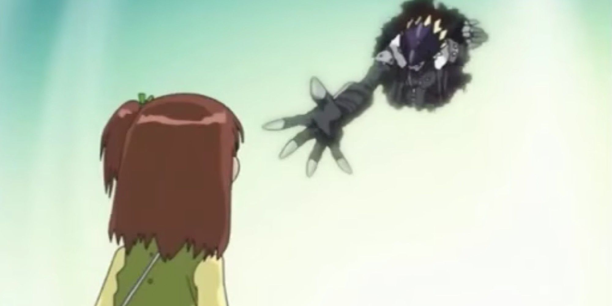 Digimon Tamers: Beelzemon Reaches Out Towards A Petrified Jeri