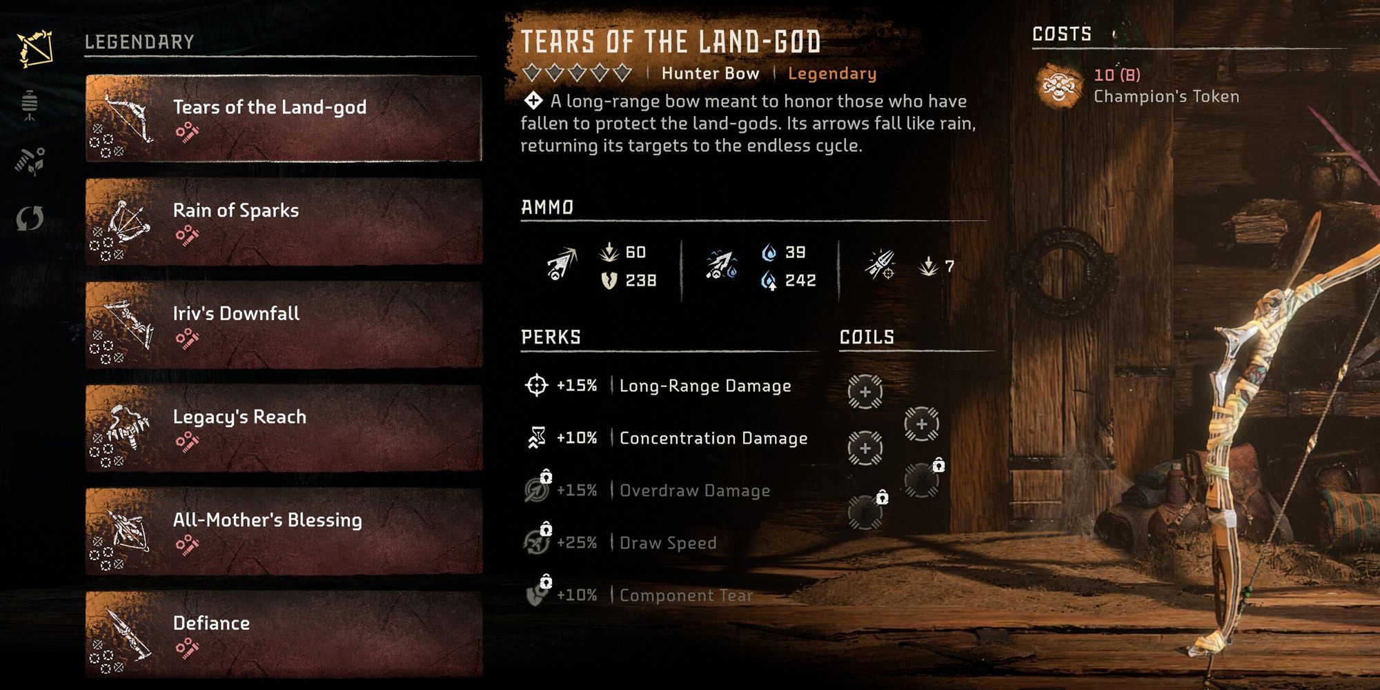 Horizon Forbidden West legendary weapons screen.