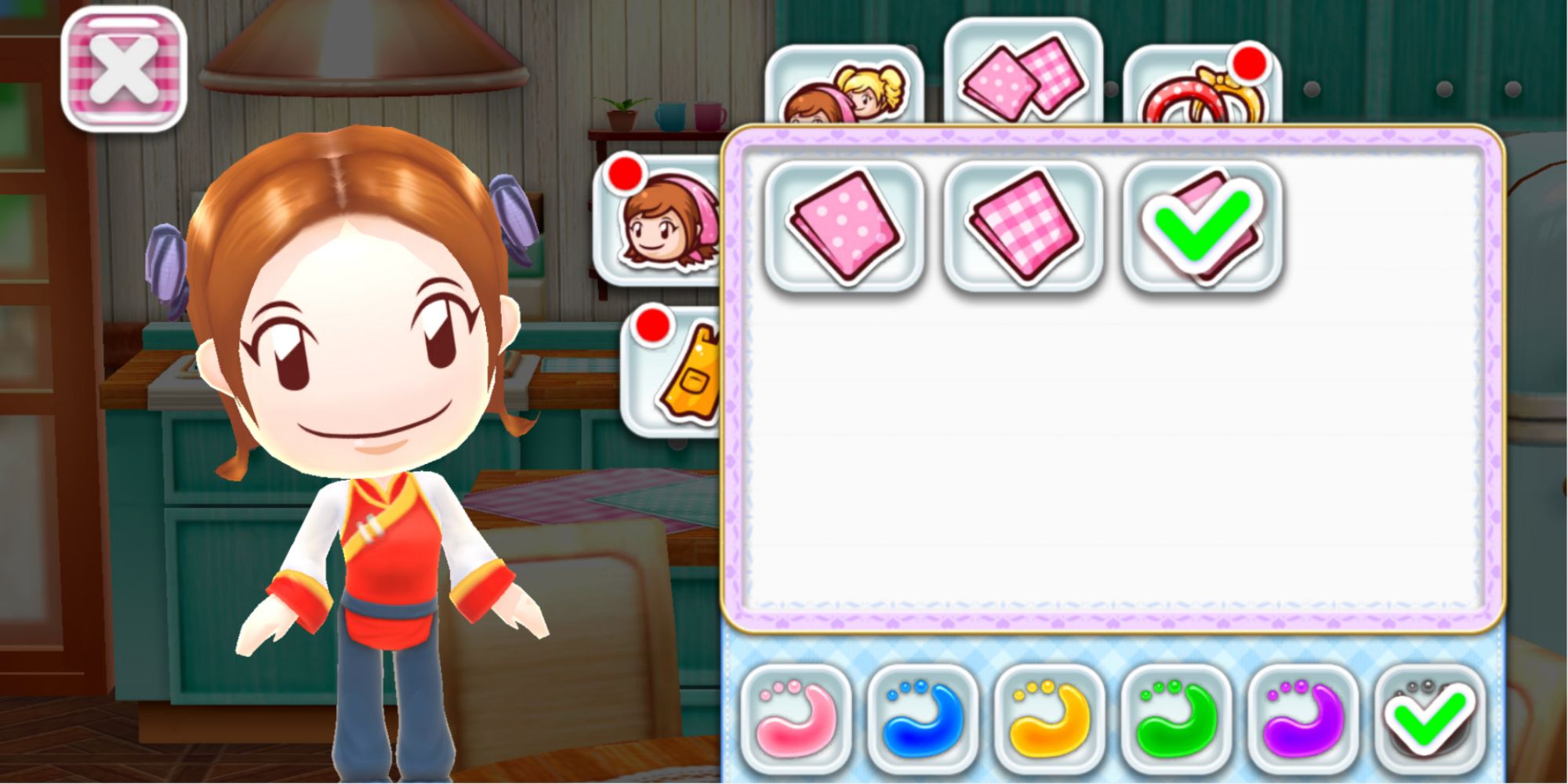 In design menu Mama wears a red tang suit