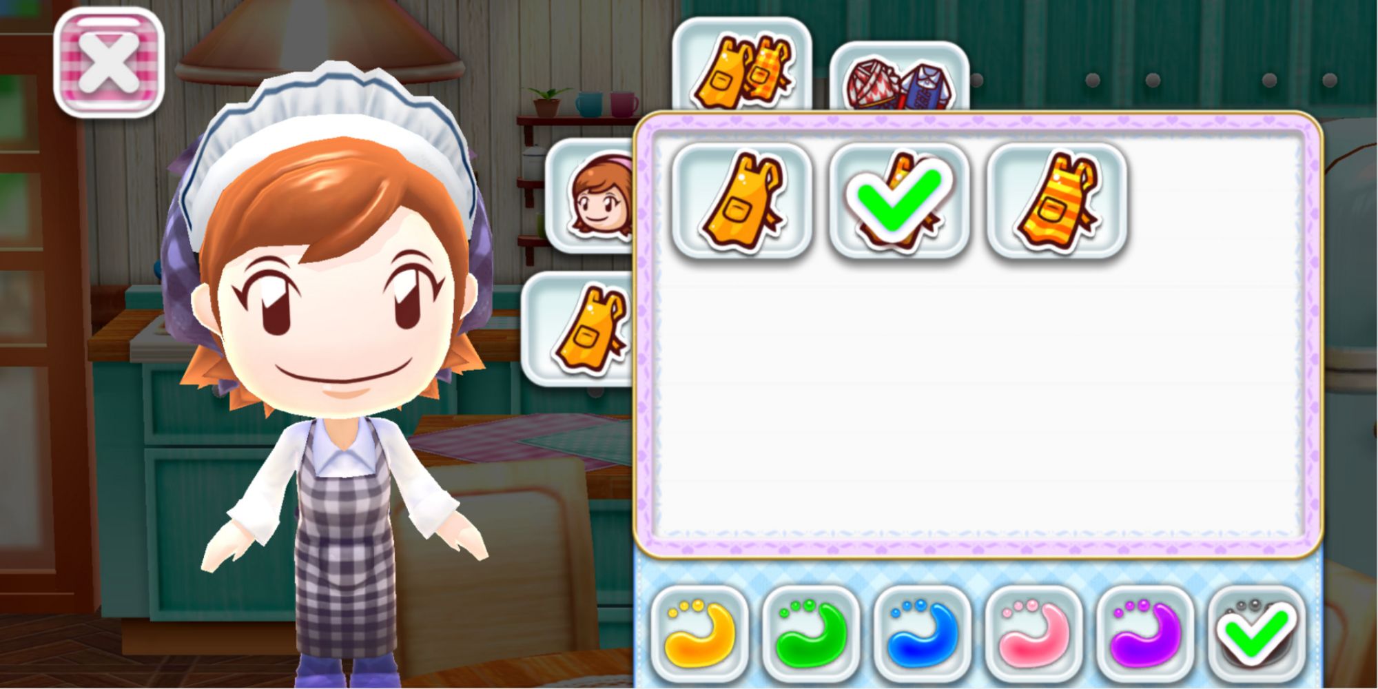 In design menu Mama wears a maid hat with a black apron