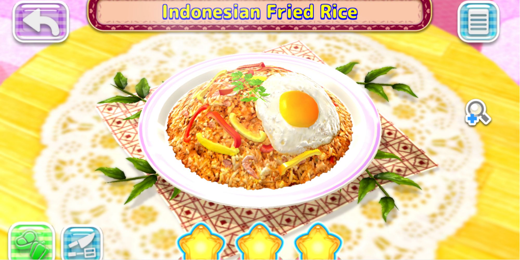 Indonesian Fried Rice plated with a fried egg and pepper strips