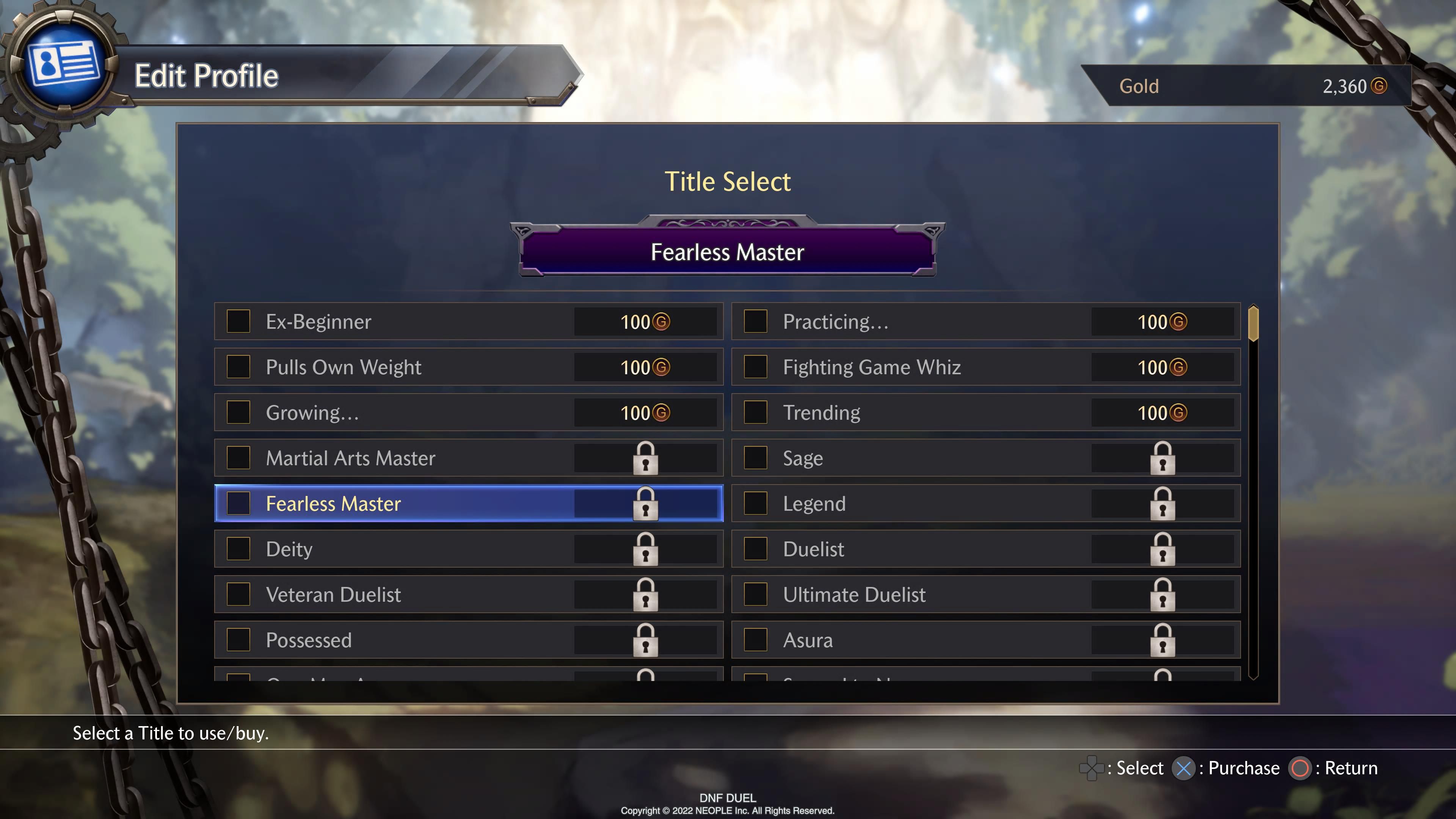 Title Select menu.