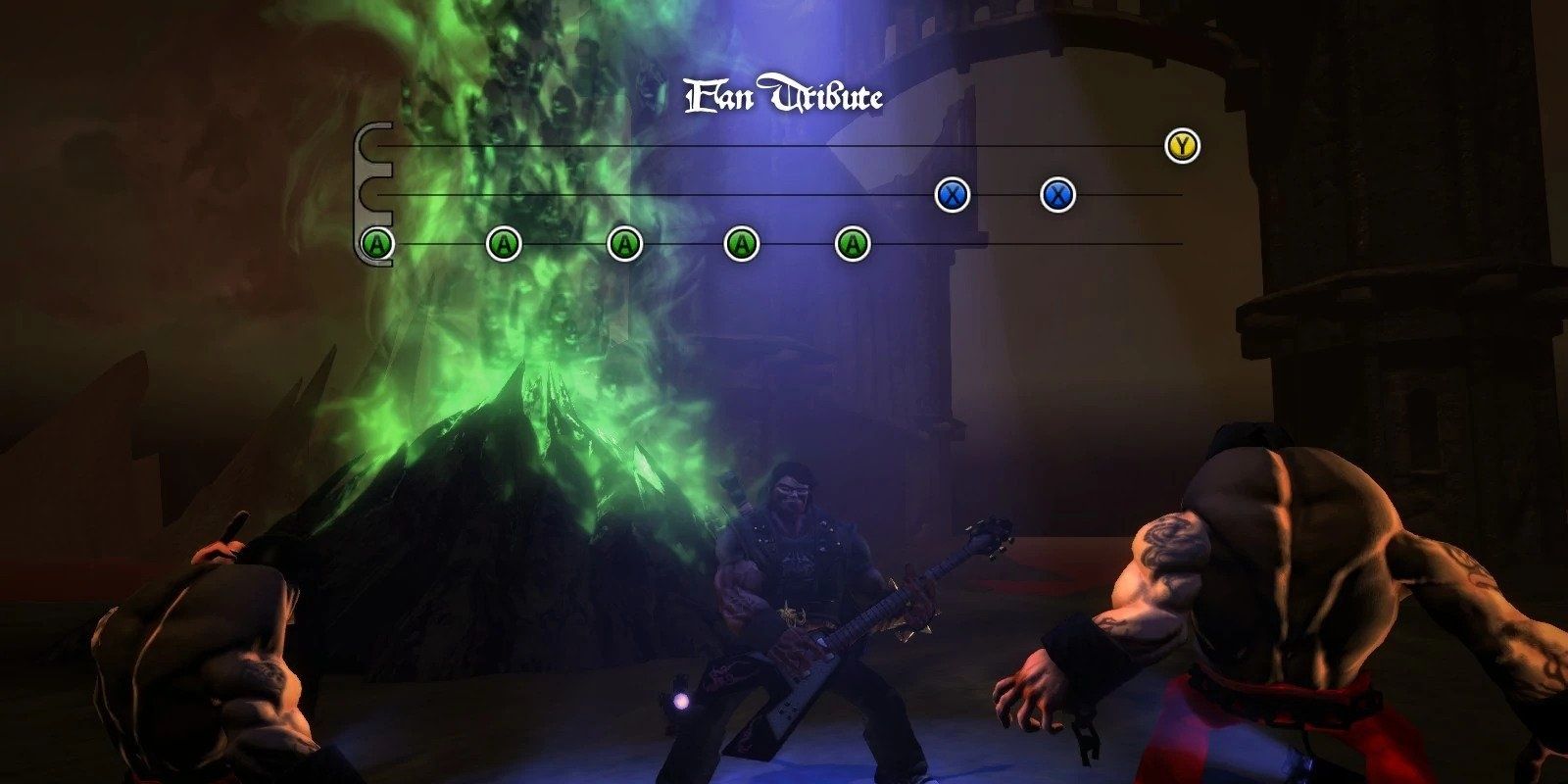 Eddie Riggs plays a solo to impress the Fans, which will allow the Ironheade army to utilize their power through Merch Booths