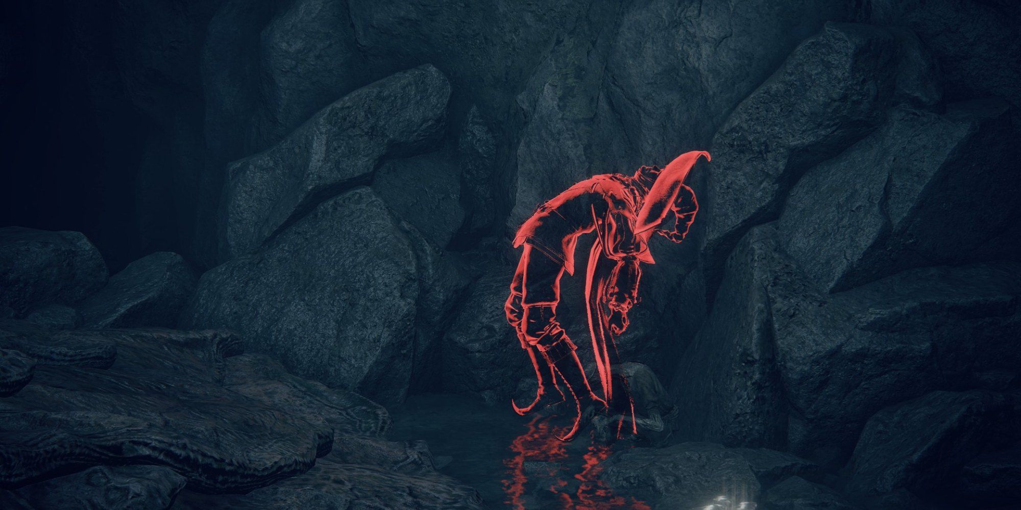 Animation of Rogier's Spirit pulled into the air, from his bloodstain under Stormveil castle.