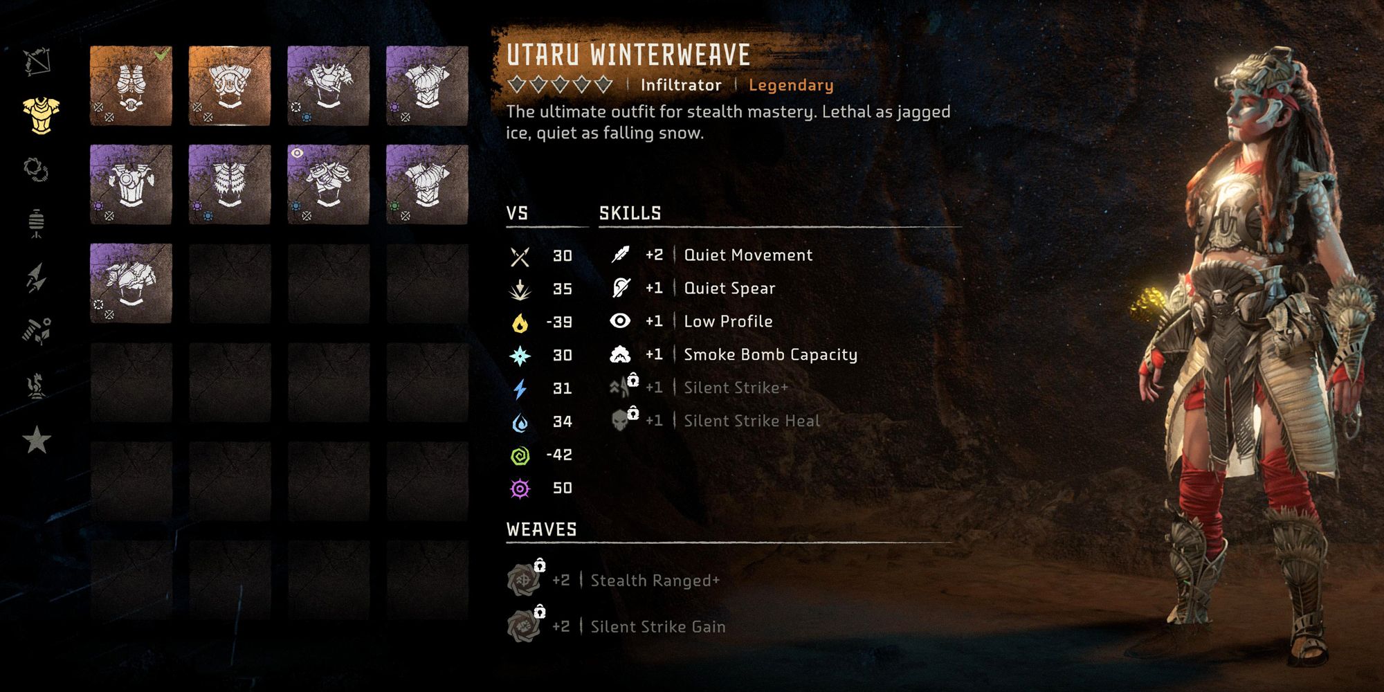 Horizon Forbidden West outfit selection screen.