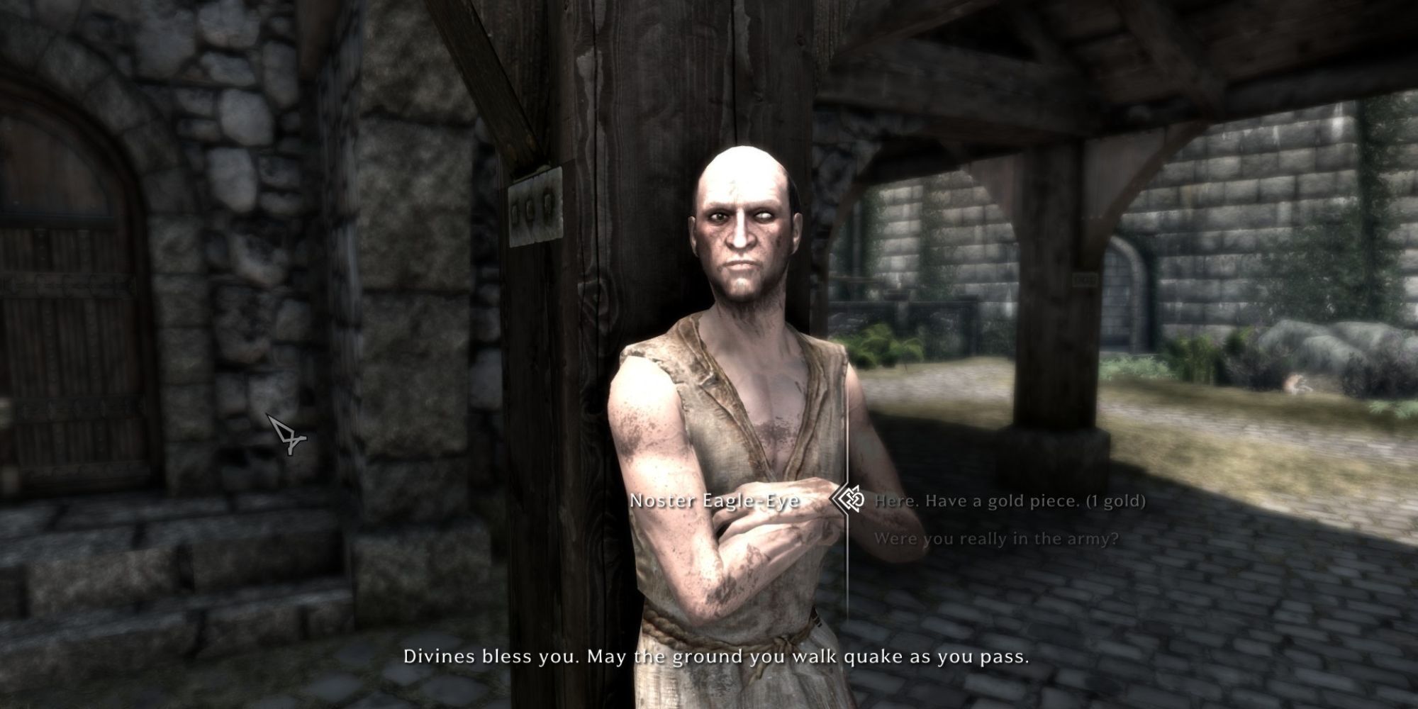 Noster Eagle Eye warmly greets dragonborn for giving a septim in Solitude