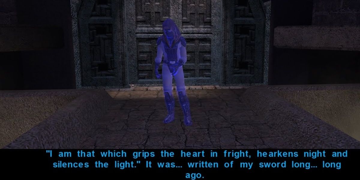 KOTOR Ajunta Pall's ghost speaks to the player within his tomb.
