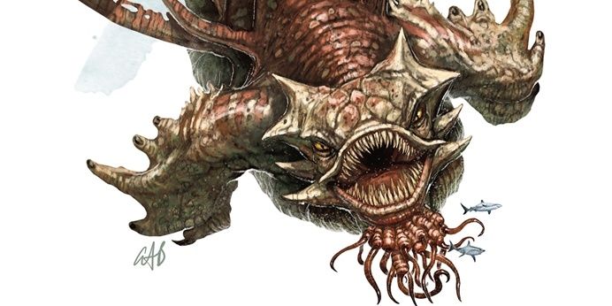 Kraken with sharks swimming near 