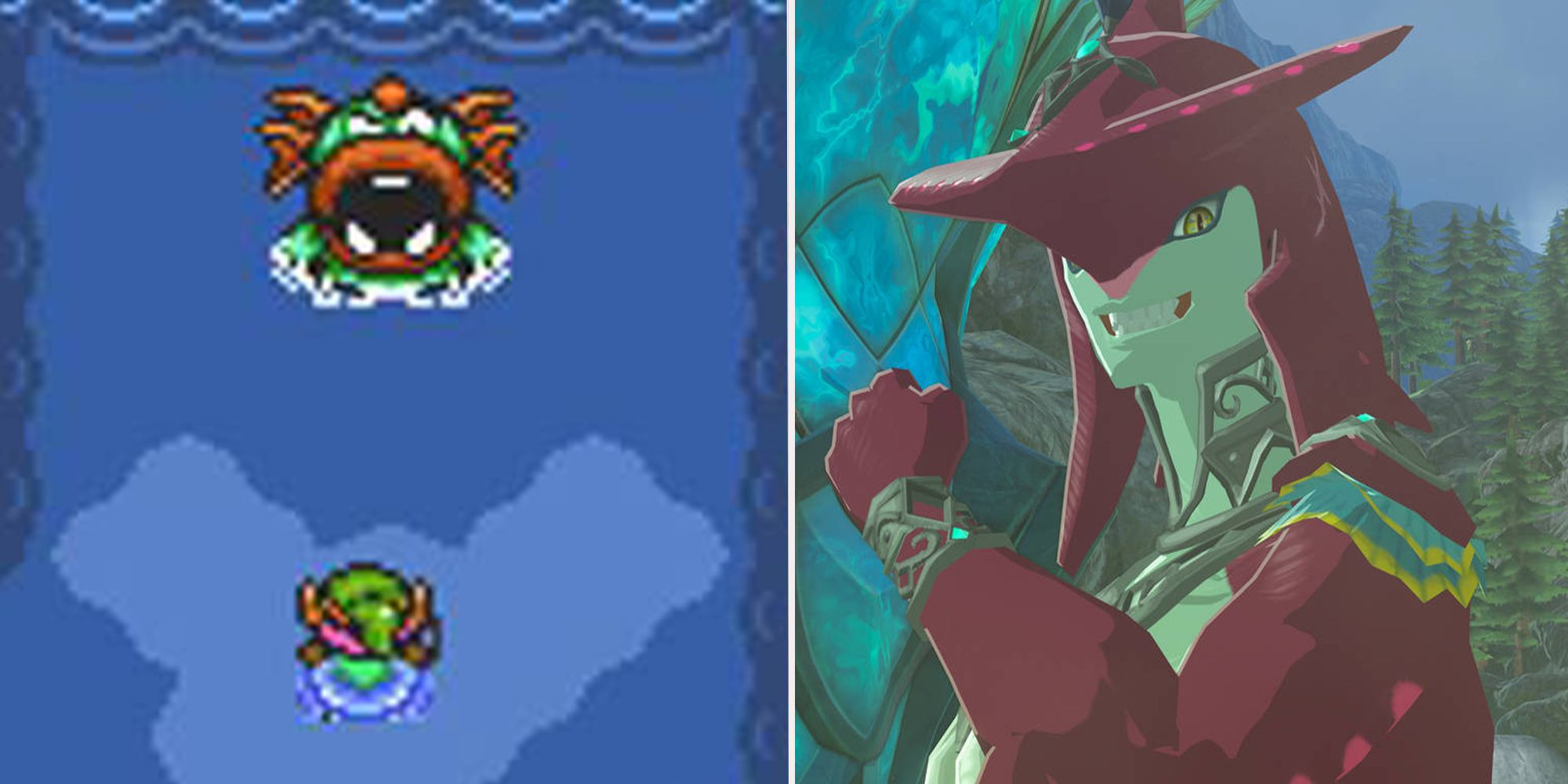 Legend of Zelda - Zora from Link to the Past (left), Prince Sidon from Breath of the Wild (right)
