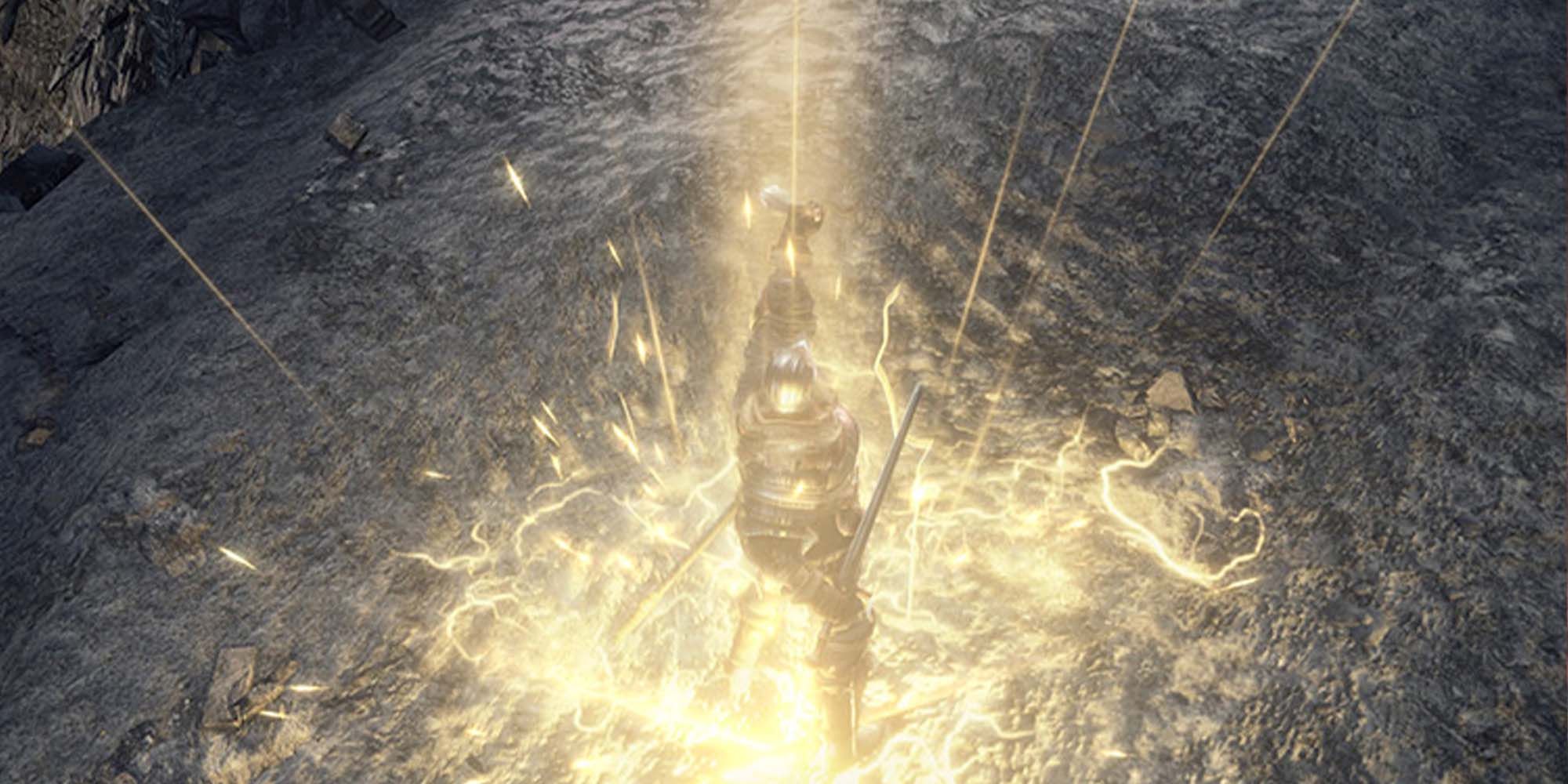 A knight spawning multiple lightnings to where they are standing.