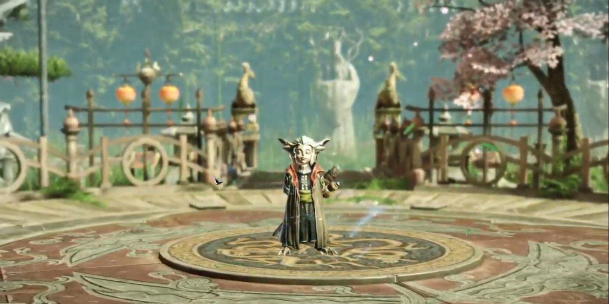 Lost Ark Shandi with lamps and trees behind him
