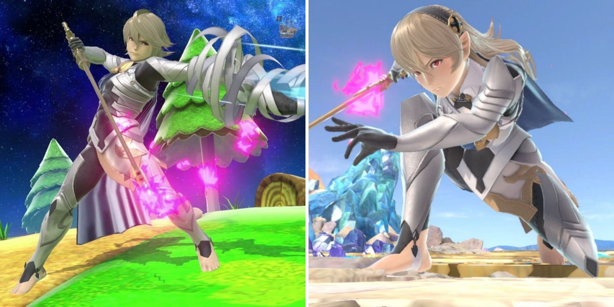 Male Corrin uses Dragon Lunge and Female Corrin prepares to strike