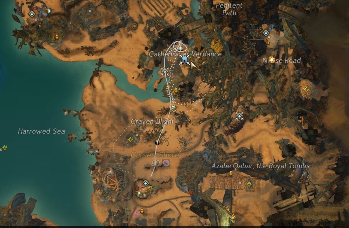 A screenshot of the location for the Melandru's Orchard step for the Henge Away From Home Collection