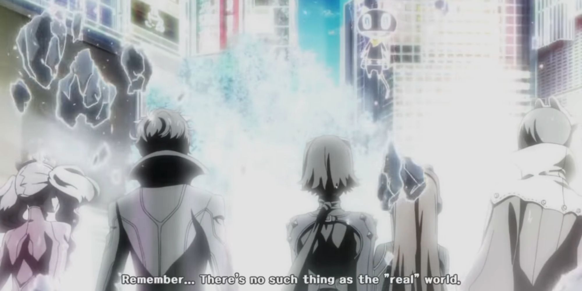 The Phantom Thieves watch as Morgana fades into the sky