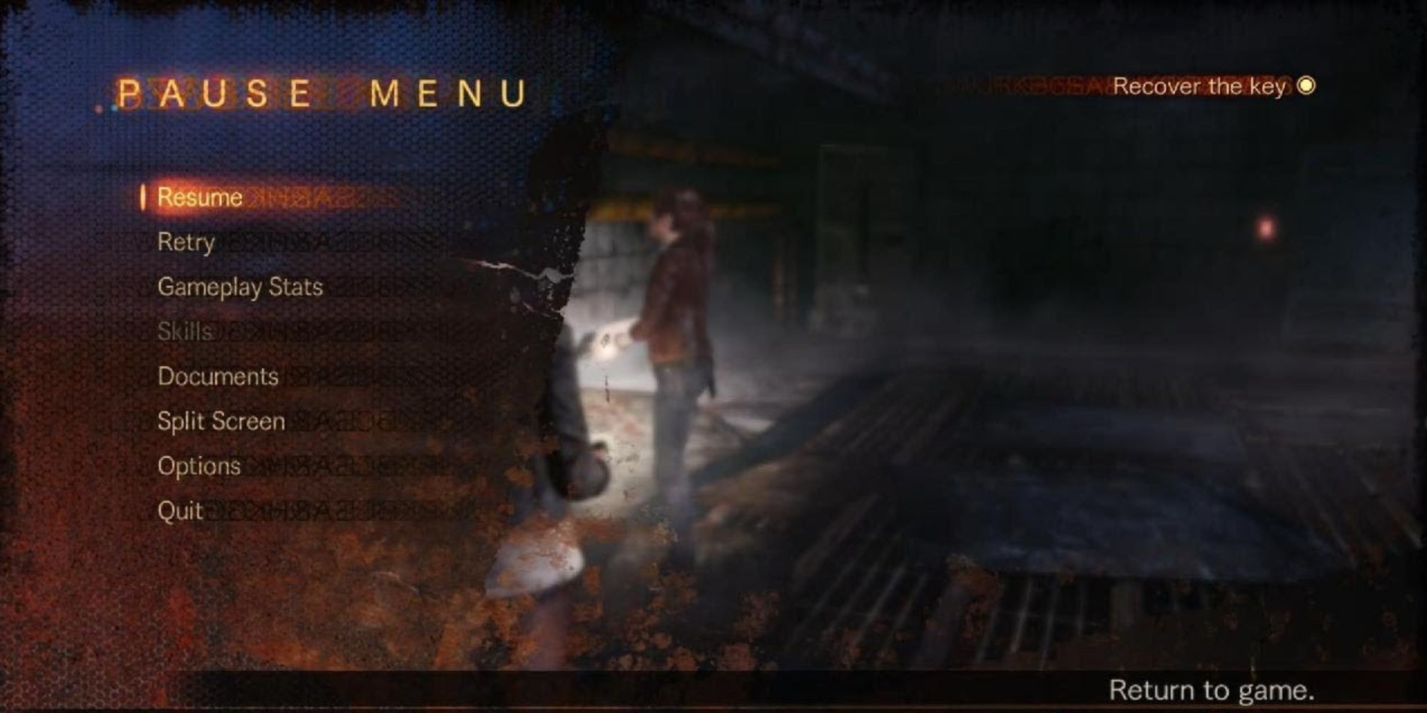 The pause menu in Resident Evil Revelations 2